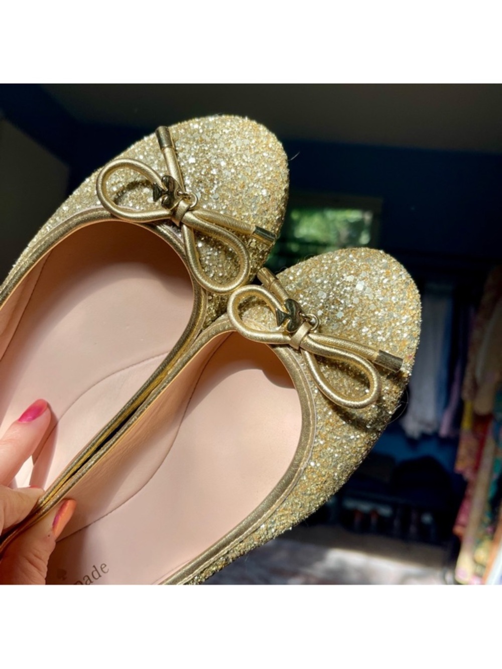 Kate Spade Gold Glitter Bow Ballet Flat